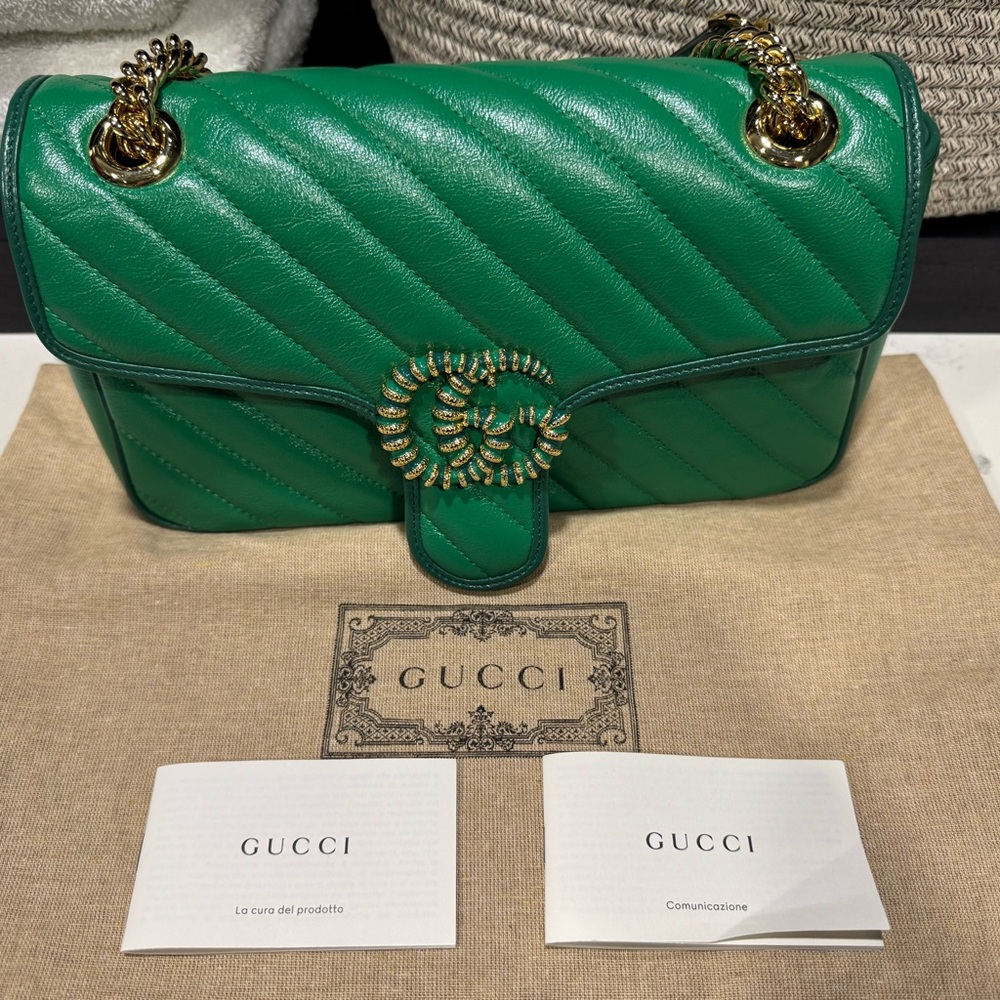 Gucci GG Marmont Emerald Green Quilted Shoulder Bag Limited Edition